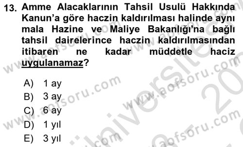 Vergi İcra Hukuku Dersi 2023 - 2024 Yılı Yaz Okulu Sınav Soruları 13. Soru
