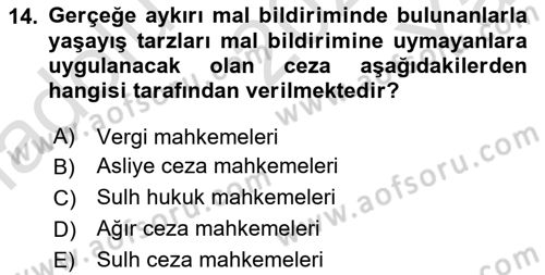 Vergi İcra Hukuku Dersi 2023 - 2024 Yılı Yaz Okulu Sınav Soruları 14. Soru