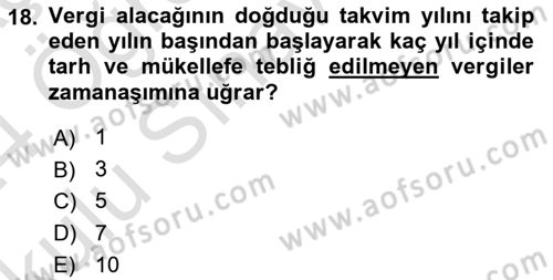Vergi İcra Hukuku Dersi 2023 - 2024 Yılı Yaz Okulu Sınav Soruları 18. Soru