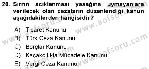 Vergi İcra Hukuku Dersi 2023 - 2024 Yılı Yaz Okulu Sınav Soruları 20. Soru