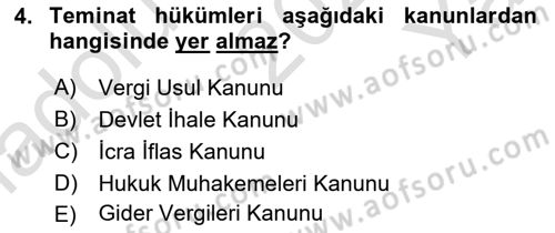 Vergi İcra Hukuku Dersi 2023 - 2024 Yılı Yaz Okulu Sınav Soruları 4. Soru