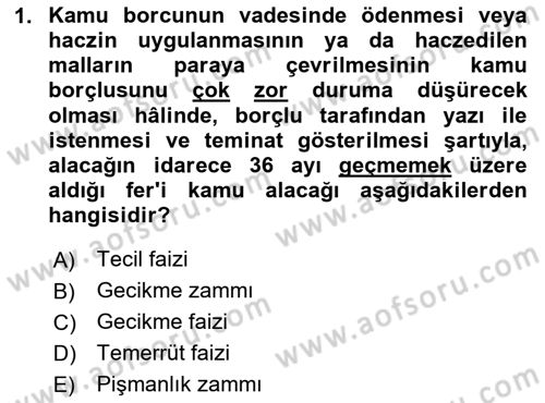 Vergi İcra Hukuku Dersi 2024 - 2025 Yılı (Vize) Ara Sınav Soruları 1. Soru