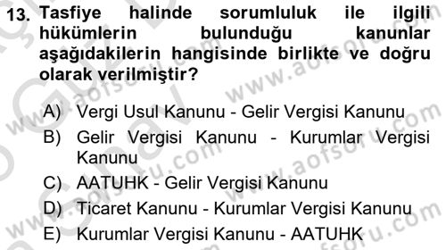 Vergi İcra Hukuku Dersi 2024 - 2025 Yılı (Vize) Ara Sınav Soruları 13. Soru