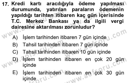 Vergi İcra Hukuku Dersi 2024 - 2025 Yılı (Vize) Ara Sınav Soruları 17. Soru