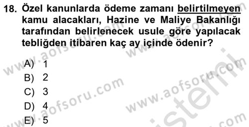 Vergi İcra Hukuku Dersi 2024 - 2025 Yılı (Vize) Ara Sınav Soruları 18. Soru