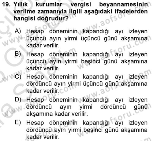 Vergi İcra Hukuku Dersi 2024 - 2025 Yılı (Vize) Ara Sınav Soruları 19. Soru
