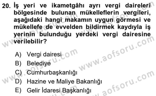 Vergi İcra Hukuku Dersi 2024 - 2025 Yılı (Vize) Ara Sınav Soruları 20. Soru