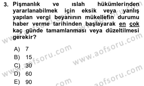 Vergi İcra Hukuku Dersi 2024 - 2025 Yılı (Vize) Ara Sınav Soruları 3. Soru