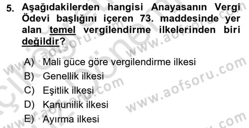Vergi İcra Hukuku Dersi 2024 - 2025 Yılı (Vize) Ara Sınav Soruları 5. Soru
