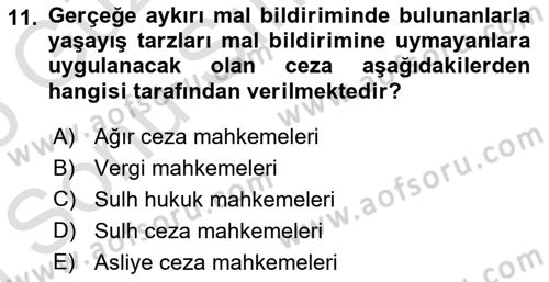 Vergi İcra Hukuku Dersi 2024 - 2025 Yılı (Final) Dönem Sonu Sınav Soruları 11. Soru