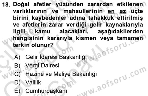 Vergi İcra Hukuku Dersi 2024 - 2025 Yılı (Final) Dönem Sonu Sınav Soruları 18. Soru