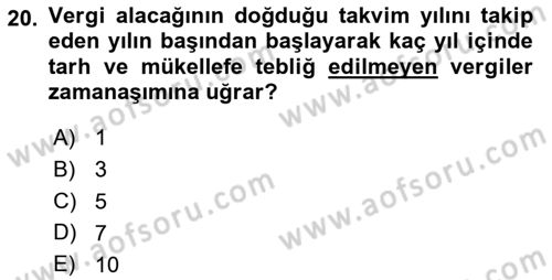 Vergi İcra Hukuku Dersi 2024 - 2025 Yılı (Final) Dönem Sonu Sınav Soruları 20. Soru