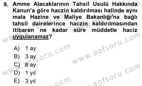 Vergi İcra Hukuku Dersi 2024 - 2025 Yılı (Final) Dönem Sonu Sınav Soruları 9. Soru