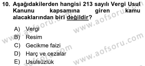 Vergi İcra Hukuku Dersi 2024 - 2025 Yılı Yaz Okulu Sınav Soruları 10. Soru