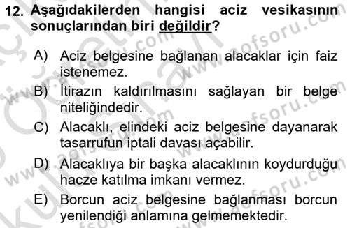 Vergi İcra Hukuku Dersi 2024 - 2025 Yılı Yaz Okulu Sınav Soruları 12. Soru
