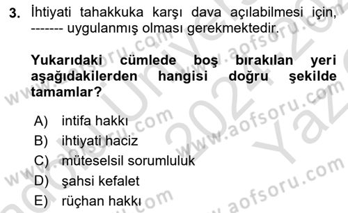 Vergi İcra Hukuku Dersi 2024 - 2025 Yılı Yaz Okulu Sınav Soruları 3. Soru