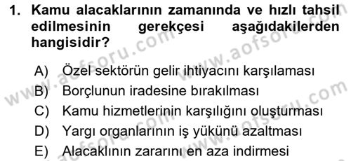 Vergi İcra Hukuku Dersi 2025 - 2026 Yılı (Vize) Ara Sınav Soruları 1. Soru