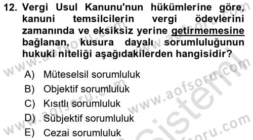 Vergi İcra Hukuku Dersi 2025 - 2026 Yılı (Vize) Ara Sınav Soruları 12. Soru