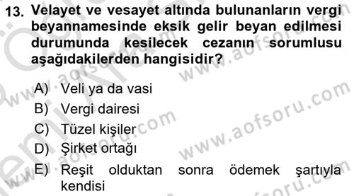 Vergi İcra Hukuku Dersi 2025 - 2026 Yılı (Vize) Ara Sınav Soruları 13. Soru