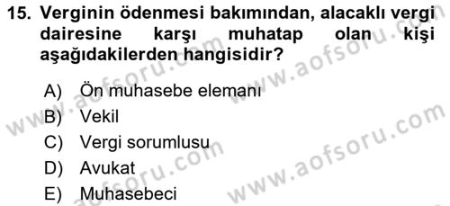 Vergi İcra Hukuku Dersi 2025 - 2026 Yılı (Vize) Ara Sınav Soruları 15. Soru