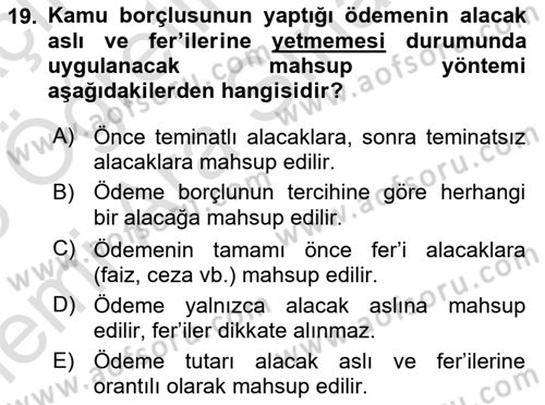 Vergi İcra Hukuku Dersi 2025 - 2026 Yılı (Vize) Ara Sınav Soruları 19. Soru
