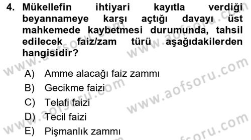 Vergi İcra Hukuku Dersi 2025 - 2026 Yılı (Vize) Ara Sınav Soruları 4. Soru