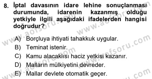 Vergi İcra Hukuku Dersi 2025 - 2026 Yılı (Vize) Ara Sınav Soruları 8. Soru