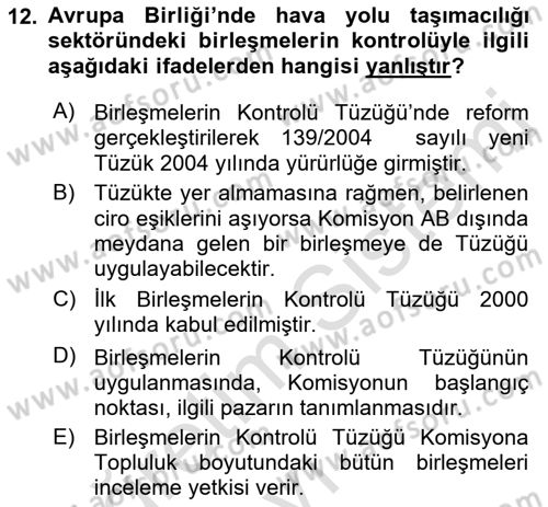 Hava Hukuku Dersi 2018 - 2019 Yılı 3 Ders Sınav Soruları 12. Soru