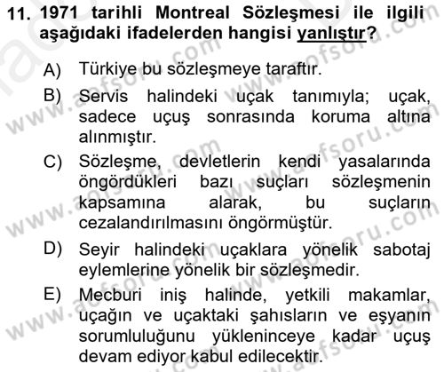 Hava Hukuku Dersi 2018 - 2019 Yılı (Final) Dönem Sonu Sınav Soruları 11. Soru