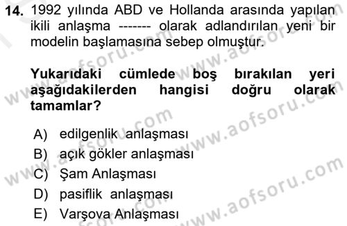 Hava Hukuku Dersi 2018 - 2019 Yılı (Final) Dönem Sonu Sınav Soruları 14. Soru