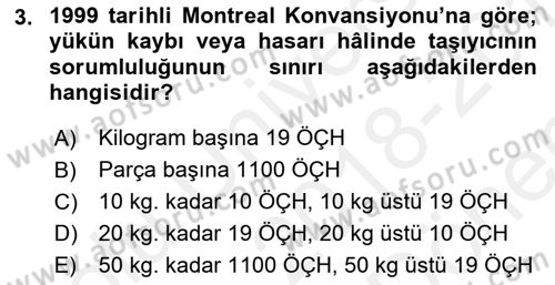 Hava Hukuku Dersi 2018 - 2019 Yılı (Final) Dönem Sonu Sınav Soruları 3. Soru