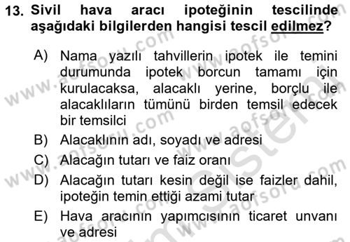 Hava Hukuku Dersi 2019 - 2020 Yılı (Vize) Ara Sınav Soruları 13. Soru