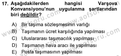 Hava Hukuku Dersi 2019 - 2020 Yılı (Vize) Ara Sınav Soruları 17. Soru