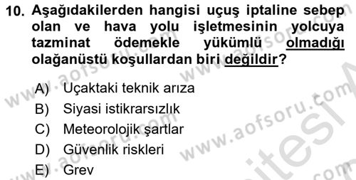 Hava Hukuku Dersi 2019 - 2020 Yılı (Final) Dönem Sonu Sınav Soruları 10. Soru