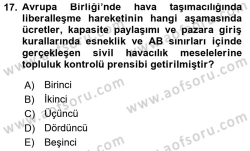 Hava Hukuku Dersi 2020 - 2021 Yılı Yaz Okulu Sınav Soruları 17. Soru