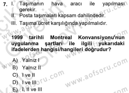 Hava Hukuku Dersi 2020 - 2021 Yılı Yaz Okulu Sınav Soruları 7. Soru