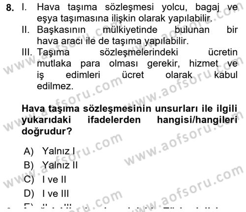 Hava Hukuku Dersi 2020 - 2021 Yılı Yaz Okulu Sınav Soruları 8. Soru