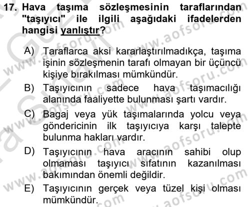 Hava Hukuku Dersi 2021 - 2022 Yılı (Vize) Ara Sınav Soruları 17. Soru