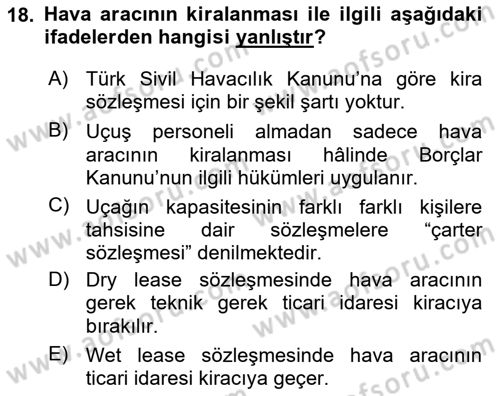 Hava Hukuku Dersi 2021 - 2022 Yılı (Vize) Ara Sınav Soruları 18. Soru