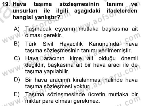 Hava Hukuku Dersi 2021 - 2022 Yılı (Final) Dönem Sonu Sınav Soruları 19. Soru