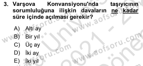 Hava Hukuku Dersi 2021 - 2022 Yılı (Final) Dönem Sonu Sınav Soruları 3. Soru