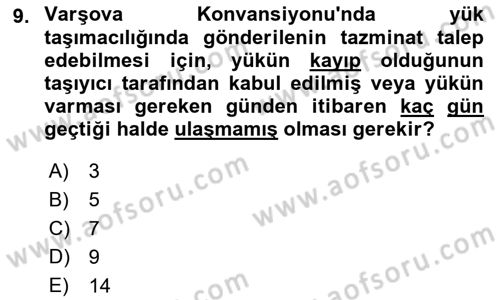 Hava Hukuku Dersi 2021 - 2022 Yılı (Final) Dönem Sonu Sınav Soruları 9. Soru