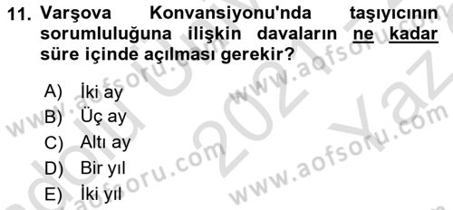 Hava Hukuku Dersi 2021 - 2022 Yılı Yaz Okulu Sınav Soruları 11. Soru