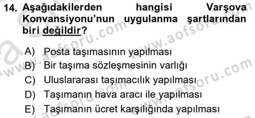 Hava Hukuku Dersi 2022 - 2023 Yılı (Vize) Ara Sınav Soruları 14. Soru