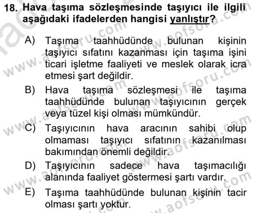 Hava Hukuku Dersi 2022 - 2023 Yılı (Vize) Ara Sınav Soruları 18. Soru