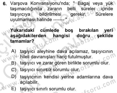 Hava Hukuku Dersi 2022 - 2023 Yılı (Final) Dönem Sonu Sınav Soruları 6. Soru