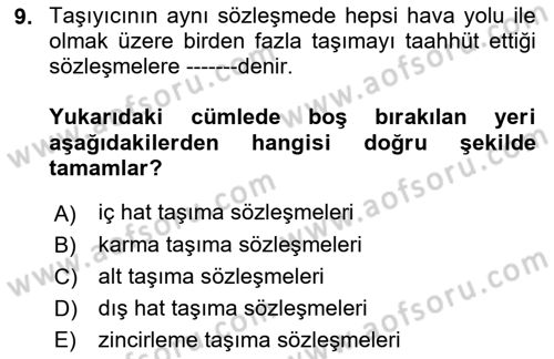 Hava Hukuku Dersi 2022 - 2023 Yılı (Final) Dönem Sonu Sınav Soruları 9. Soru