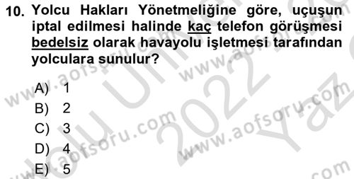 Hava Hukuku Dersi 2022 - 2023 Yılı Yaz Okulu Sınav Soruları 10. Soru
