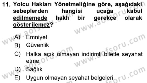 Hava Hukuku Dersi 2022 - 2023 Yılı Yaz Okulu Sınav Soruları 11. Soru
