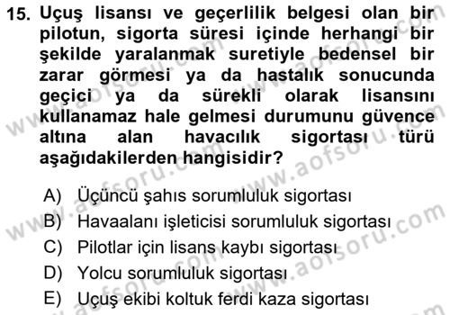 Hava Hukuku Dersi 2022 - 2023 Yılı Yaz Okulu Sınav Soruları 15. Soru